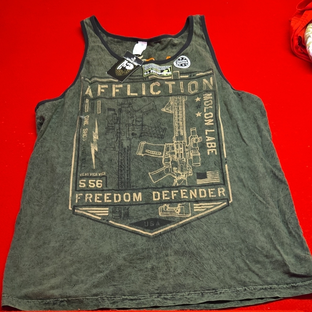 Affliction Olive Graphic Tank Top